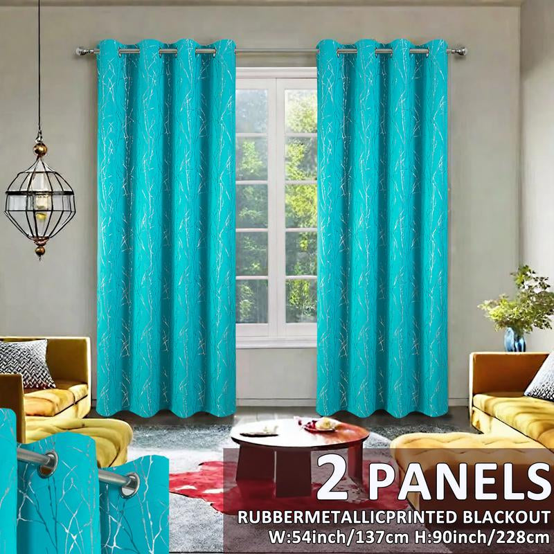 2 Panels Blackout Curtains (54X90) Rubber Foil Printed Blackout Window Treatments for Easy Installation & Versatility Blue Color