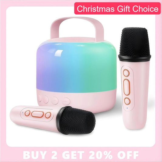 FOXVOX Mini Karaoke Machine Portable Bluetooth Speaker with Wireless Microphone 6 Sound Modes for Birthday Home Farmily Friends Party Gifts round Audio Vintage Device