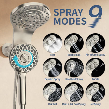 Magnetix Large Rain Shower Head with Handheld - 8 Spray Modes High Pressure Dual Shower Combo and 71'' Hose