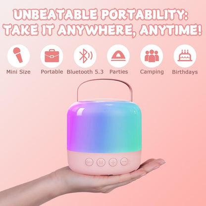 FOXVOX Mini Karaoke Machine Portable Bluetooth Speaker with Wireless Microphone 6 Sound Modes for Birthday Home Farmily Friends Party Gifts round Audio Vintage Device