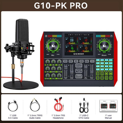 Tenlamp G10 Podcast Equipment Kit, Studio Kit with Voice Changer, Live Sound Card - Laptop Vlog Live Streaming Plug and Play Computer Kit with Professional Chipset for Gaming, Singing, DJ