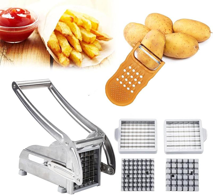 French Fry Cutter, Potato Slicer No-Slip Suction Base,Stainless Steel French Fry Cutter with 2-Blade, Perfect for Potatoes, French Fries, Cucumber,Vegetables Carrot Kitchen Utensils