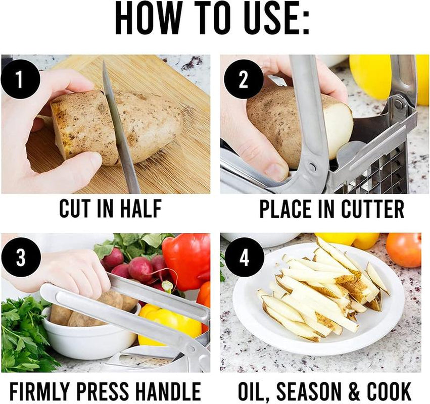 French Fry Cutter, Potato Slicer No-Slip Suction Base,Stainless Steel French Fry Cutter with 2-Blade, Perfect for Potatoes, French Fries, Cucumber,Vegetables Carrot Kitchen Utensils