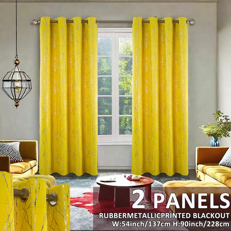 2 Panels Blackout Curtains (54X90) Rubber Foil Printed Blackout Window Treatments for Easy Installation & Versatility Blue Color