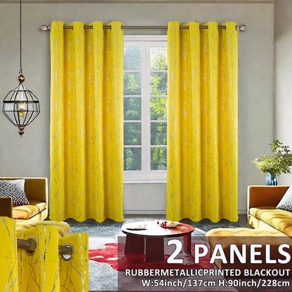 2 Panels Blackout Curtains (54X90) Rubber Foil Printed Blackout Window Treatments for Easy Installation & Versatility Blue Color