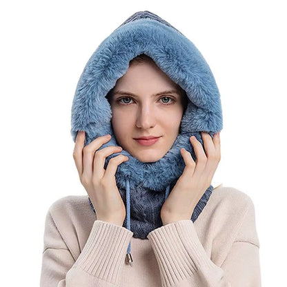 Women 3 In1 Knitted Caps Winter Warmer Unisex Hooded Hat Neck Collar Scarf Cap for Men&Women Ski Beanie Hats Cold Hat Balaclava