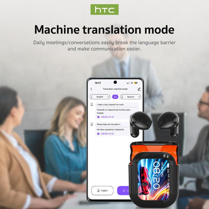 Htc AI Translation Wireless Earbuds,Translator 134 Languages Bluetooth Headphones,Lcd Full Color Display Screen Charging Case Ear Buds with MIC