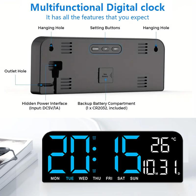 Decorative Digital Dual Alarm Clock for Bedroom, 10" LED Digital Wall Clock, Multi-Function Large Display Desk Clock with Temperature, Adjustable Brightness & Countdown Timer, 12/24H Display Modern Wall Clock Digital Light Set, Halloween Home Decor, Gifts