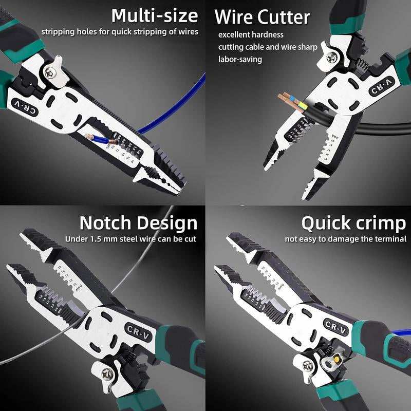 1Pcs 10-In-1 Wire Stripper Tool,Wire Strippers,Cable Cutters,Cr-V Multifunctional Plier with Wire Stripper Crimper Side Cutter, Shearing,Screw Gripping Pliers for Electric Cable