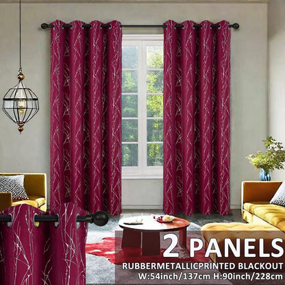 2 Panels Blackout Curtains (54X90) Rubber Foil Printed Blackout Window Treatments for Easy Installation & Versatility Blue Color