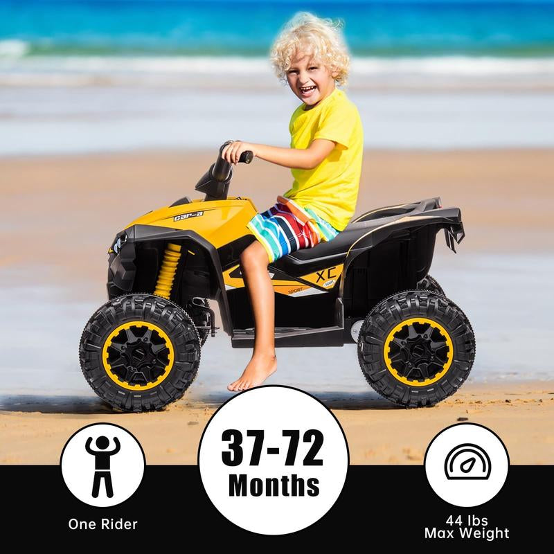 【GARVEE】12V Quad ATV 4 Wheeler with Music and LED Lights for Young Riders, Available in Multiple Colors Including Yellow, White, Red, Pink, Black, and Blue, Providing a Safe and Enjoyable Riding Experience