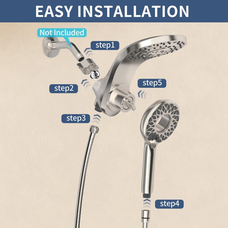 Magnetix Large Rain Shower Head with Handheld - 8 Spray Modes High Pressure Dual Shower Combo and 71'' Hose