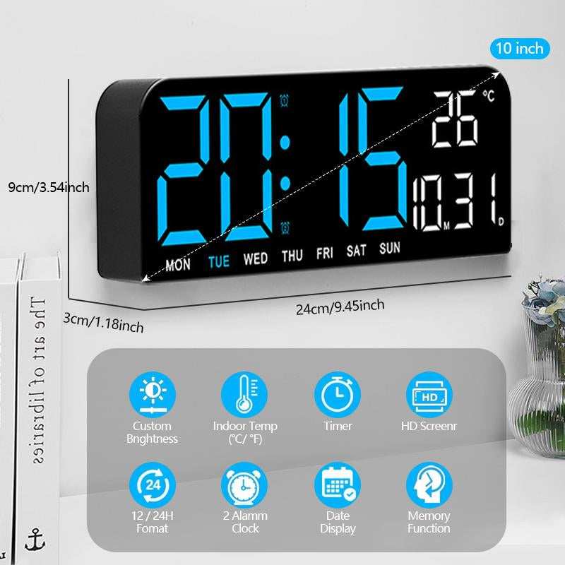 Decorative Digital Dual Alarm Clock for Bedroom, 10" LED Digital Wall Clock, Multi-Function Large Display Desk Clock with Temperature, Adjustable Brightness & Countdown Timer, 12/24H Display Modern Wall Clock Digital Light Set, Halloween Home Decor, Gifts