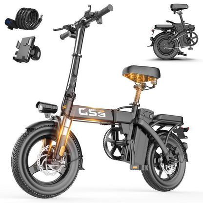 【Voltx】740W Lightweight Double Motor Electric Bike for Adults,20Mph,48V15A Removable Battery,40-45Miles Range,11 Shock Absorption,Dual-Seat Design Foldable Double-Suspension 14" Fat Tires 300 Lbs Load for Commuting & All-Terrain Riding，Free Accessories