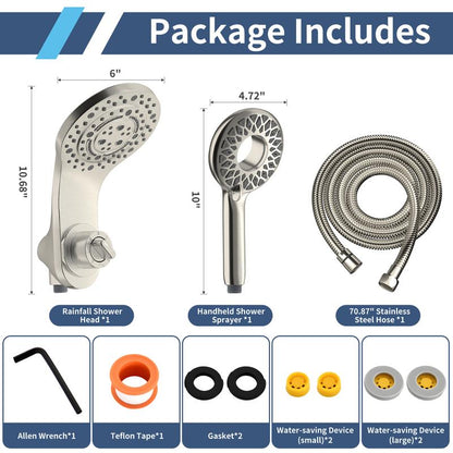 Magnetix Large Rain Shower Head with Handheld - 8 Spray Modes High Pressure Dual Shower Combo and 71'' Hose