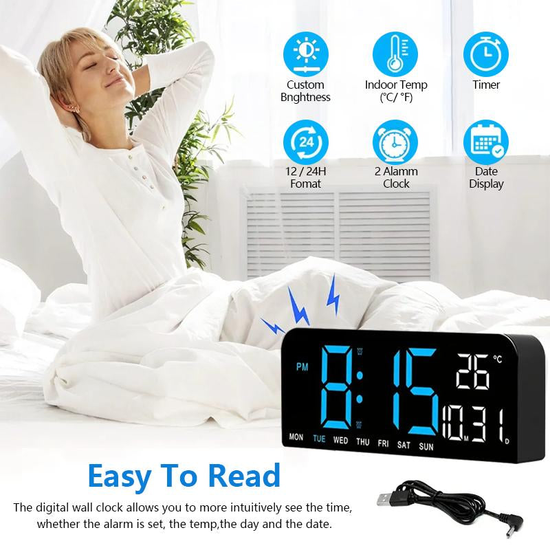 Decorative Digital Dual Alarm Clock for Bedroom, 10" LED Digital Wall Clock, Multi-Function Large Display Desk Clock with Temperature, Adjustable Brightness & Countdown Timer, 12/24H Display Modern Wall Clock Digital Light Set, Halloween Home Decor, Gifts
