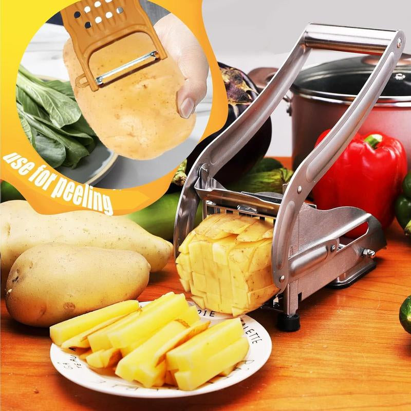 French Fry Cutter, Potato Slicer No-Slip Suction Base,Stainless Steel French Fry Cutter with 2-Blade, Perfect for Potatoes, French Fries, Cucumber,Vegetables Carrot Kitchen Utensils