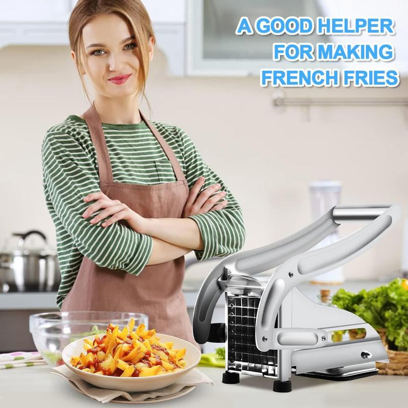 French Fry Cutter, Potato Slicer No-Slip Suction Base,Stainless Steel French Fry Cutter with 2-Blade, Perfect for Potatoes, French Fries, Cucumber,Vegetables Carrot Kitchen Utensils