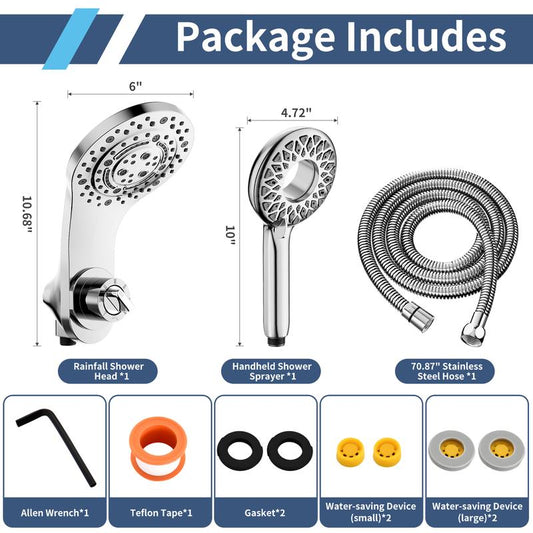 Magnetix Large Rain Shower Head with Handheld - 8 Spray Modes High Pressure Dual Shower Combo and 71'' Hose