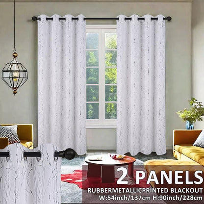 2 Panels Blackout Curtains (54X90) Rubber Foil Printed Blackout Window Treatments for Easy Installation & Versatility Blue Color