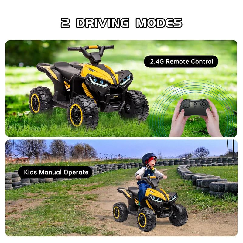 【GARVEE】12V Quad ATV 4 Wheeler with Music and LED Lights for Young Riders, Available in Multiple Colors Including Yellow, White, Red, Pink, Black, and Blue, Providing a Safe and Enjoyable Riding Experience