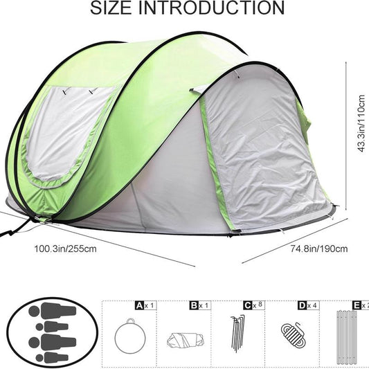 AYA Starsx 4 Person Easy Pop up Tent Waterproof Automatic Setup 2 Doors-Instant Family Tents for Camping Hiking & Traveling