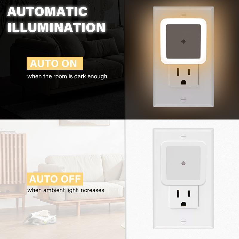 LED Night Light Set - 6 Counts, Energy Efficient 3000K Warm Glow, Smart Sensor, Plug-And-Play, Ideal for Room, Hallway, Lights Bedrooms, Bathroom, Kitchens Plug-In Night Light Ambient Light Indoor Lighting Lamps Lamp Cool Gadgets Wall Lights