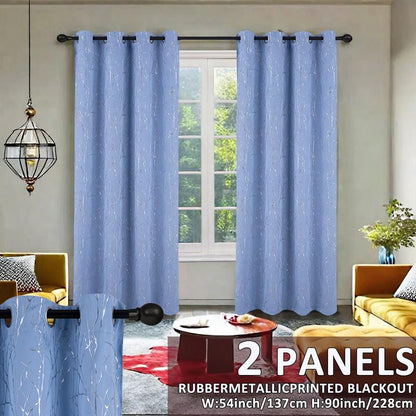 2 Panels Blackout Curtains (54X90) Rubber Foil Printed Blackout Window Treatments for Easy Installation & Versatility Blue Color