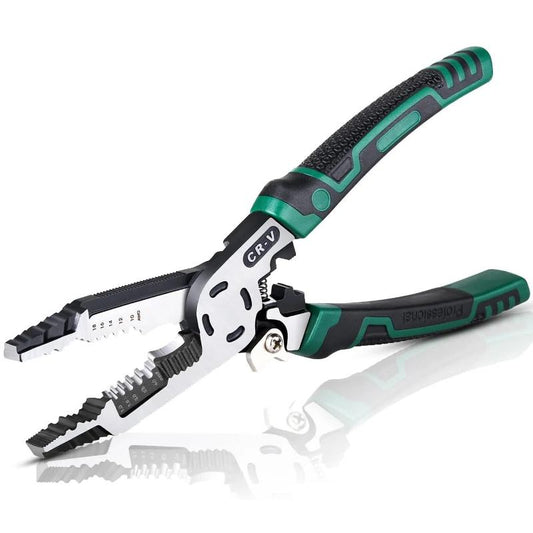 1Pcs 10-In-1 Wire Stripper Tool,Wire Strippers,Cable Cutters,Cr-V Multifunctional Plier with Wire Stripper Crimper Side Cutter, Shearing,Screw Gripping Pliers for Electric Cable