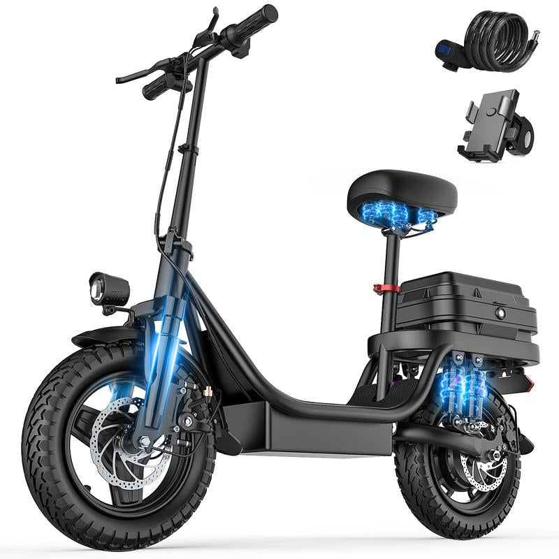【Voltx】740W Lightweight Double Motor Electric Bike for Adults,20Mph,48V15A Removable Battery,40-45Miles Range,11 Shock Absorption,Dual-Seat Design Foldable Double-Suspension 14" Fat Tires 300 Lbs Load for Commuting & All-Terrain Riding，Free Accessories