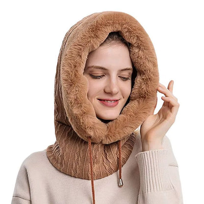 Women 3 In1 Knitted Caps Winter Warmer Unisex Hooded Hat Neck Collar Scarf Cap for Men&Women Ski Beanie Hats Cold Hat Balaclava