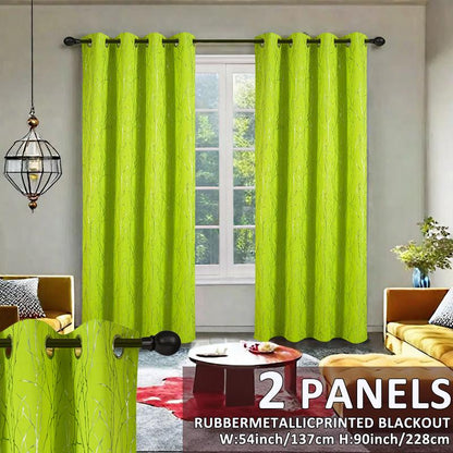 2 Panels Blackout Curtains (54X90) Rubber Foil Printed Blackout Window Treatments for Easy Installation & Versatility Blue Color
