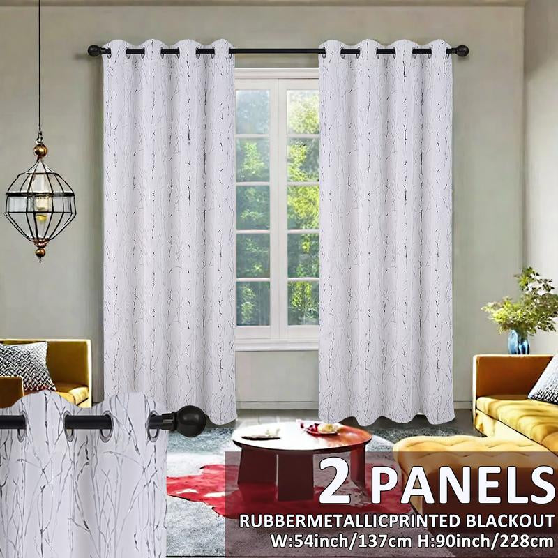 2 Panels Blackout Curtains (54X90) Rubber Foil Printed Blackout Window Treatments for Easy Installation & Versatility Blue Color