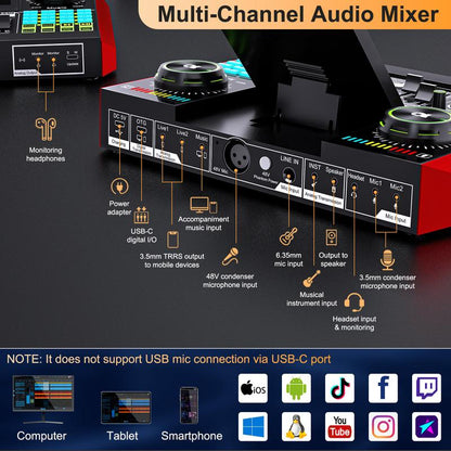 Tenlamp G10 Podcast Equipment Kit, Studio Kit with Voice Changer, Live Sound Card - Laptop Vlog Live Streaming Plug and Play Computer Kit with Professional Chipset for Gaming, Singing, DJ