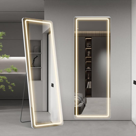 GIANNA 64"X21" LED Full Length Mirror with Aluminum Frame and Polished Glass for Bedroom