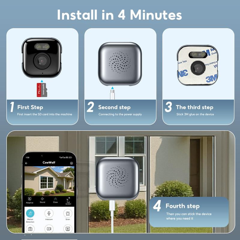 Cowwolf 5MP Window Camera,2K Ultra HD Quality with Starlight Night Vision,2.4Ghz Wi-Fi Camere for Home Security,Multisharing and Motion Detection,Cloud Storage and Motion Detection,Two-Way Audio,Easy & Quick Install