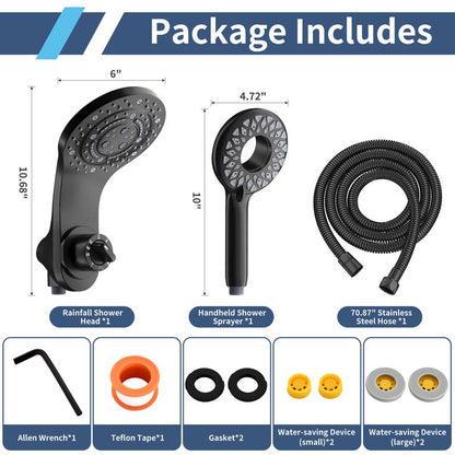 Magnetix Large Rain Shower Head with Handheld - 8 Spray Modes High Pressure Dual Shower Combo and 71'' Hose