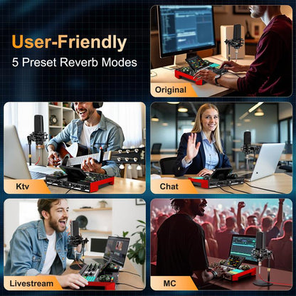 Tenlamp G10 Podcast Equipment Kit, Studio Kit with Voice Changer, Live Sound Card - Laptop Vlog Live Streaming Plug and Play Computer Kit with Professional Chipset for Gaming, Singing, DJ