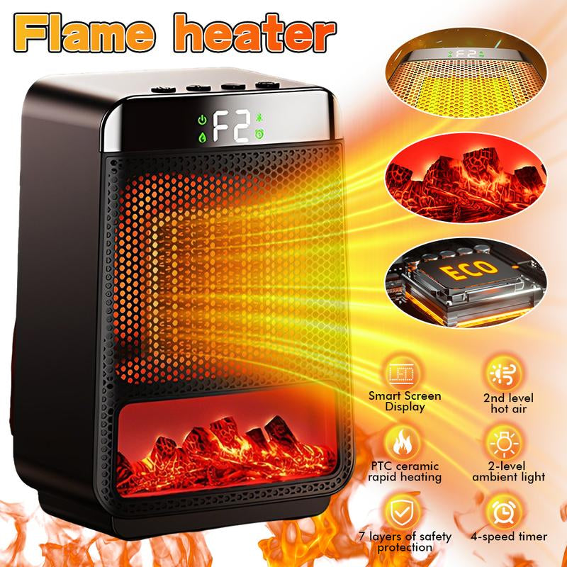Black Mini Electric Fireplace Heater – 1000W 3D LED Flame, Portable for Office Home + Christmas Decor