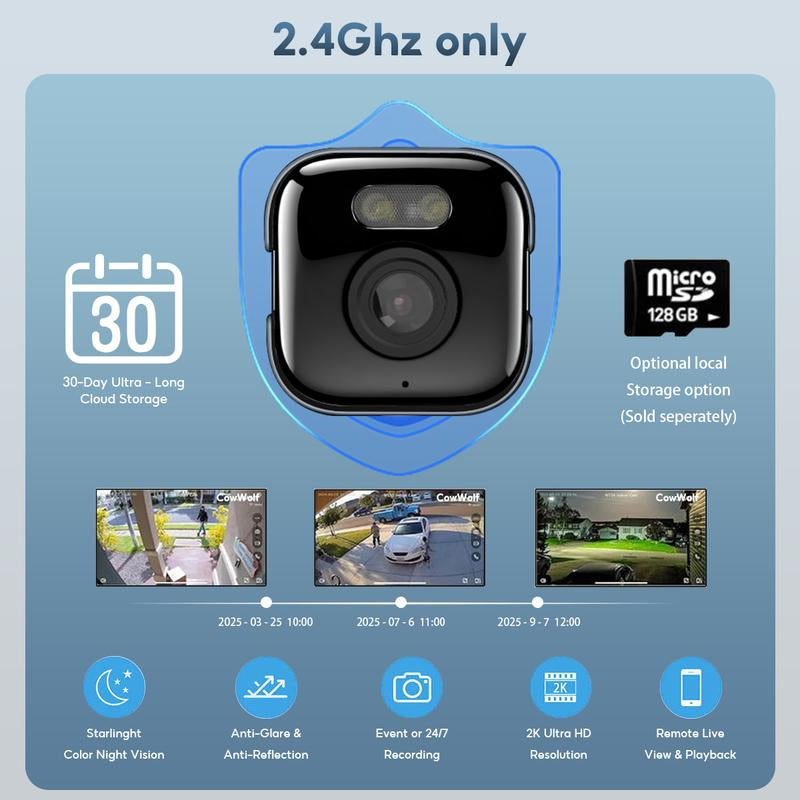 Cowwolf 5MP Window Camera,2K Ultra HD Quality with Starlight Night Vision,2.4Ghz Wi-Fi Camere for Home Security,Multisharing and Motion Detection,Cloud Storage and Motion Detection,Two-Way Audio,Easy & Quick Install