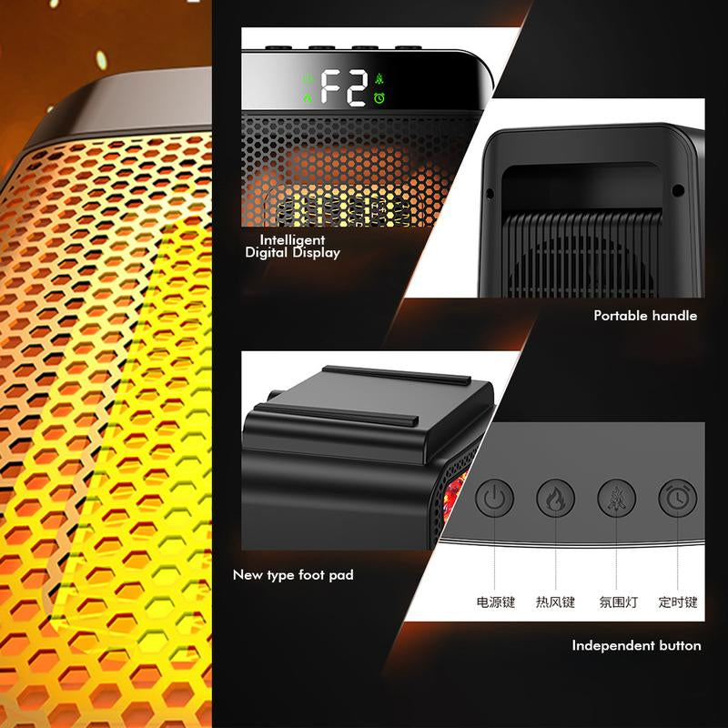Black Mini Electric Fireplace Heater – 1000W 3D LED Flame, Portable for Office Home + Christmas Decor