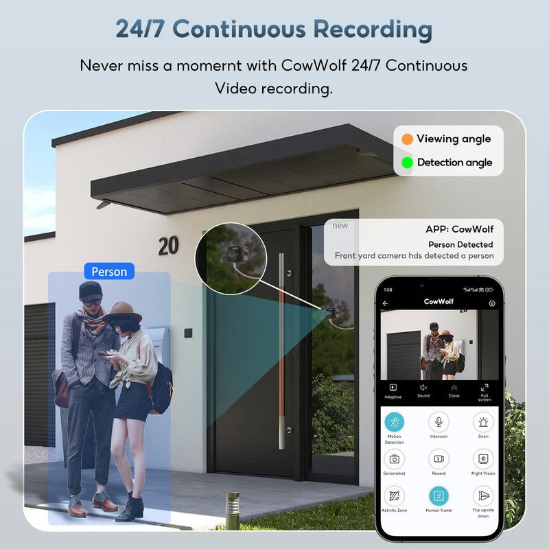 Cowwolf 5MP Window Camera,2K Ultra HD Quality with Starlight Night Vision,2.4Ghz Wi-Fi Camere for Home Security,Multisharing and Motion Detection,Cloud Storage and Motion Detection,Two-Way Audio,Easy & Quick Install
