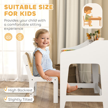 Desk And Chair Set With Storage And Shelves, For Bedroom & Study Room, Gift For 3-8 Years Old, Natural Wood