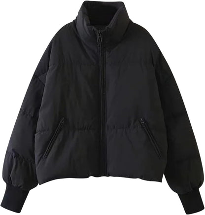 Short Puffer Jacket for Women Teen Girls Winter Fashion Quilted down Coats Zip up Oversized Outwear,Black(Womens Coats)
