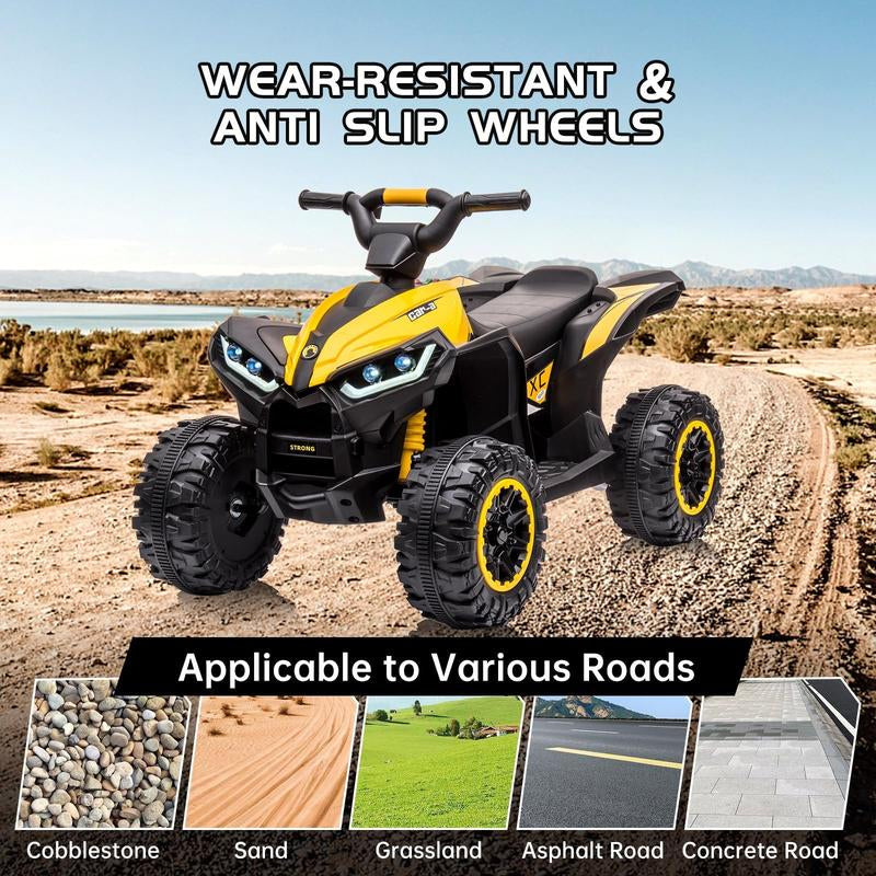 【GARVEE】12V Quad ATV 4 Wheeler with Music and LED Lights for Young Riders, Available in Multiple Colors Including Yellow, White, Red, Pink, Black, and Blue, Providing a Safe and Enjoyable Riding Experience