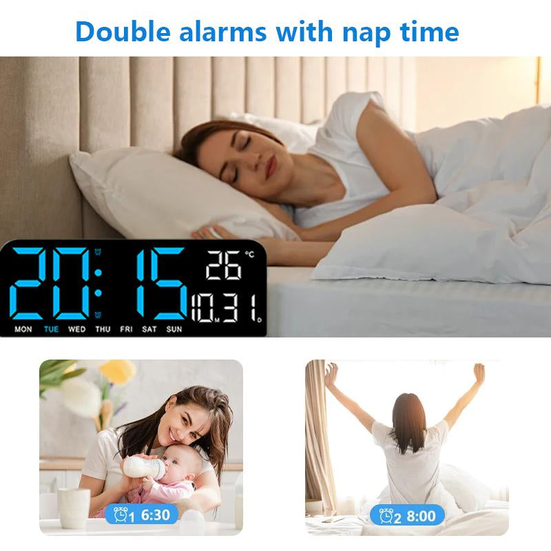 Decorative Digital Dual Alarm Clock for Bedroom, 10" LED Digital Wall Clock, Multi-Function Large Display Desk Clock with Temperature, Adjustable Brightness & Countdown Timer, 12/24H Display Modern Wall Clock Digital Light Set, Halloween Home Decor, Gifts