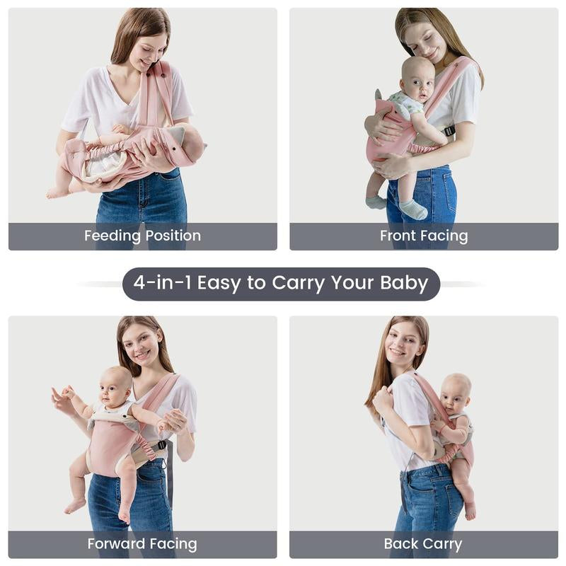 Ergonomic Cotton Baby Carrier | 4-In-1 Adjustable Buckle Design | Front Facing, Inward, Back & Cozy Wrap | Breathable Mesh Support for Baby Wearing Safety up to 15Kg Postpartum