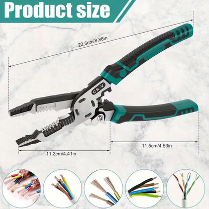 1Pcs 10-In-1 Wire Stripper Tool,Wire Strippers,Cable Cutters,Cr-V Multifunctional Plier with Wire Stripper Crimper Side Cutter, Shearing,Screw Gripping Pliers for Electric Cable