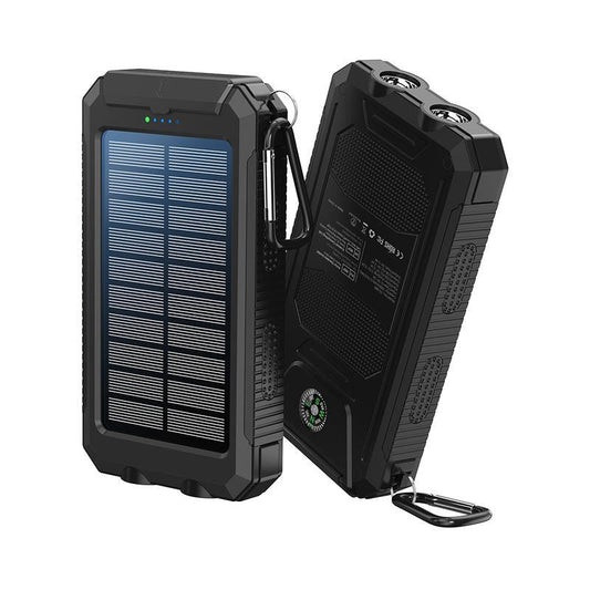 Solar Portable Charger 10000Mah - Dual USB Output, LED Torch & Compass, IP65 Waterproof for Camping & Hiking