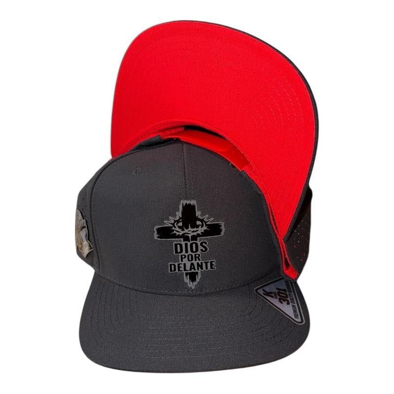 Dios Por Delante Black Snapback Hat with Red under Visor Unique Logo Design & Side Patch Polyester Material Comfortable for Any Occasion Style Casual Outing